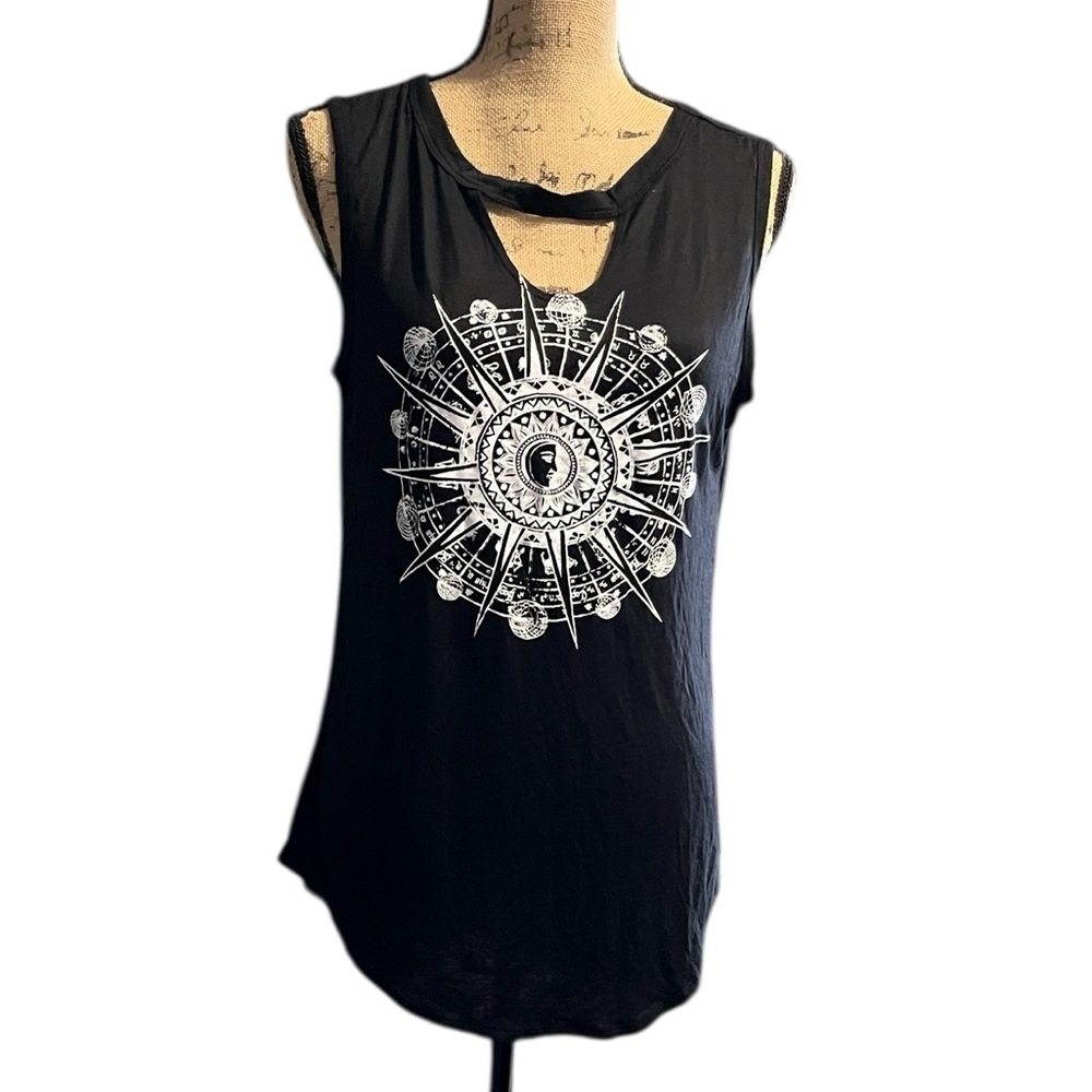 Black Sleeveless Top with White Graphic